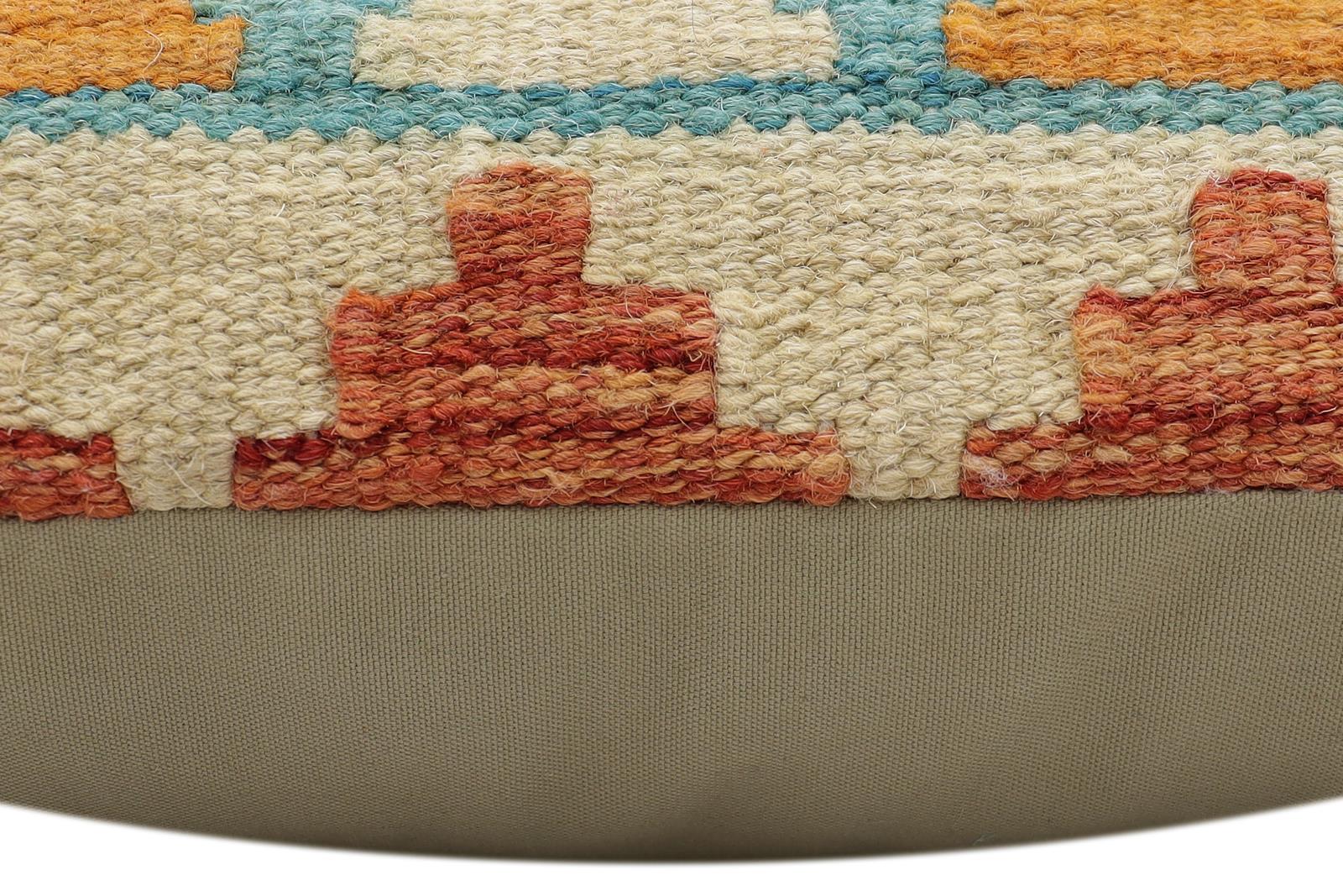 handmade Traditional Pillow Rust Blue Hand-Woven SQUARE 100% WOOL Hand woven turkish pillow2' x 2'