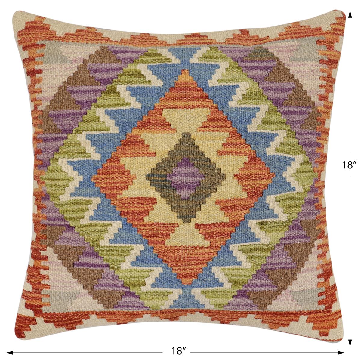 handmade Traditional Pillow Rust Blue Hand-Woven SQUARE 100% WOOL Hand woven turkish pillow2' x 2'