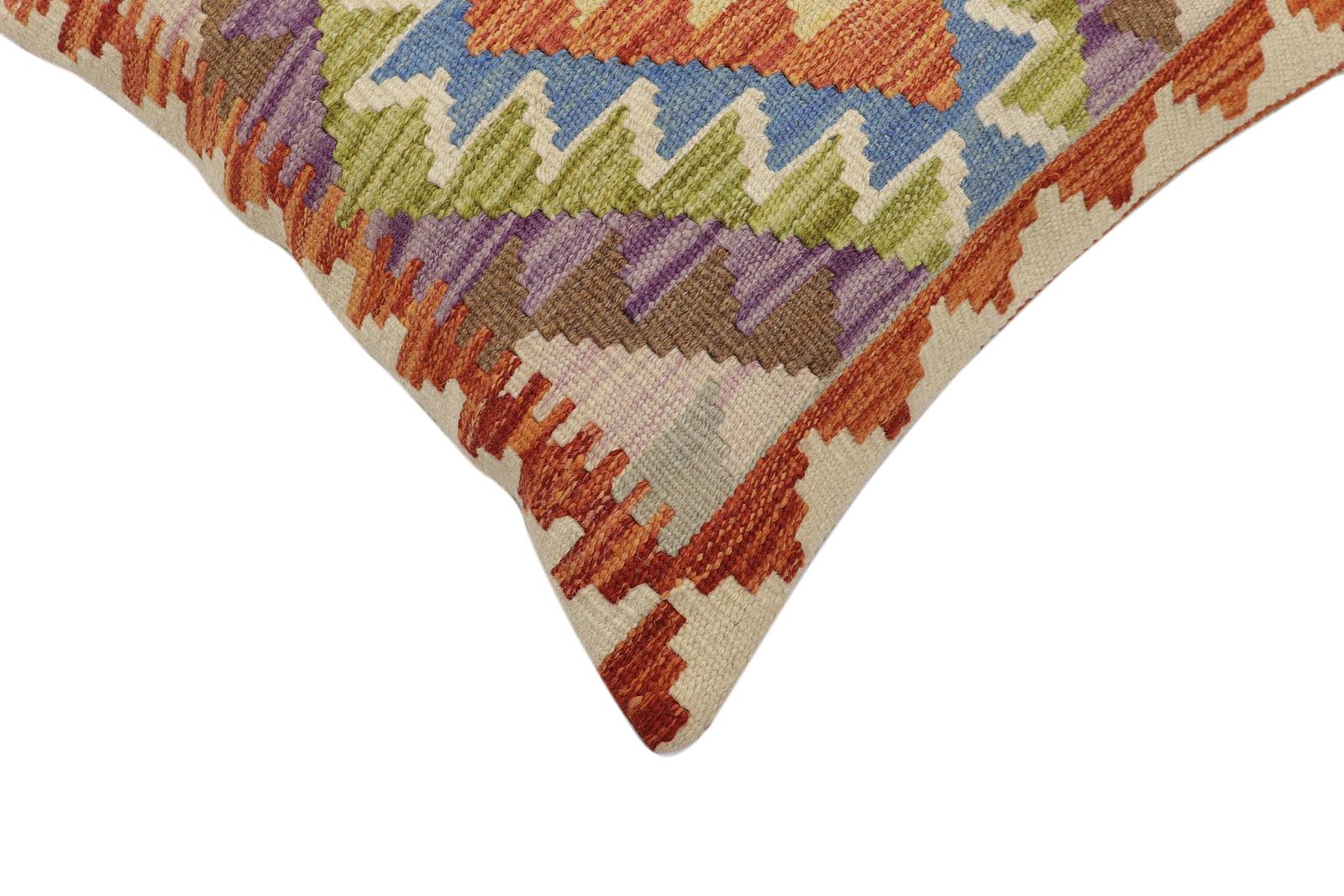 handmade Traditional Pillow Rust Blue Hand-Woven SQUARE 100% WOOL Hand woven turkish pillow2' x 2'