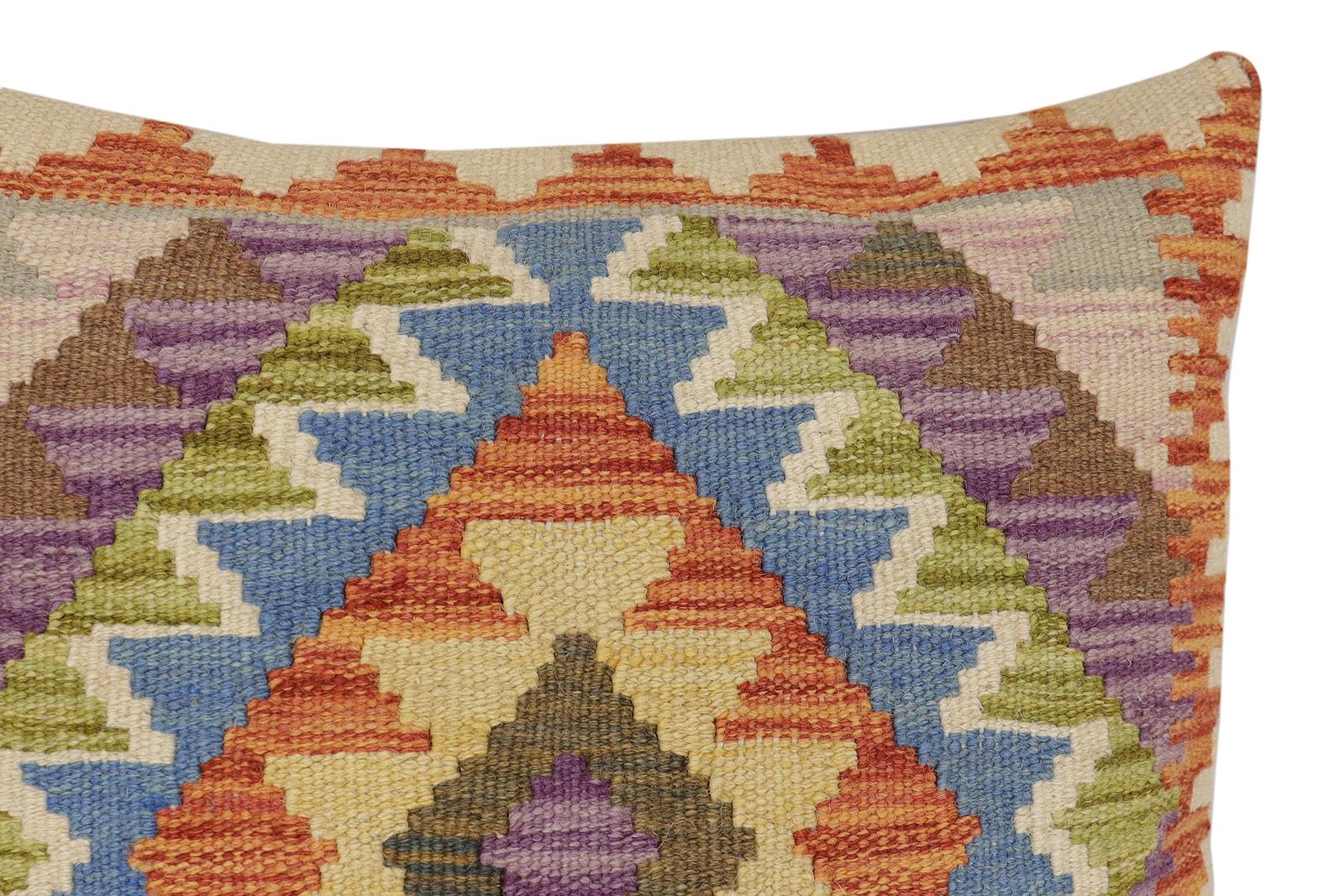 handmade Traditional Pillow Rust Blue Hand-Woven SQUARE 100% WOOL Hand woven turkish pillow2' x 2'