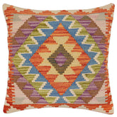 handmade Traditional Pillow Rust Blue Hand-Woven SQUARE 100% WOOL Hand woven turkish pillow2' x 2'