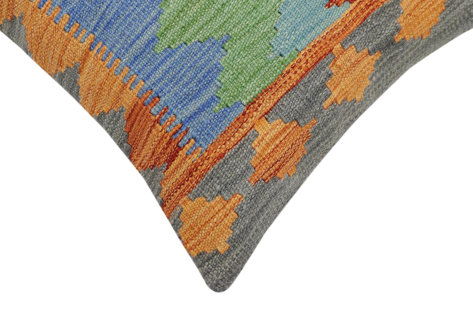 handmade Modern Pillow Rust Blue Hand-Woven SQUARE 100% WOOL  Hand woven turkish pillow  2 x 2