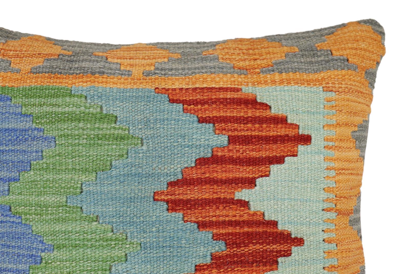 handmade Modern Pillow Rust Blue Hand-Woven SQUARE 100% WOOL  Hand woven turkish pillow  2 x 2