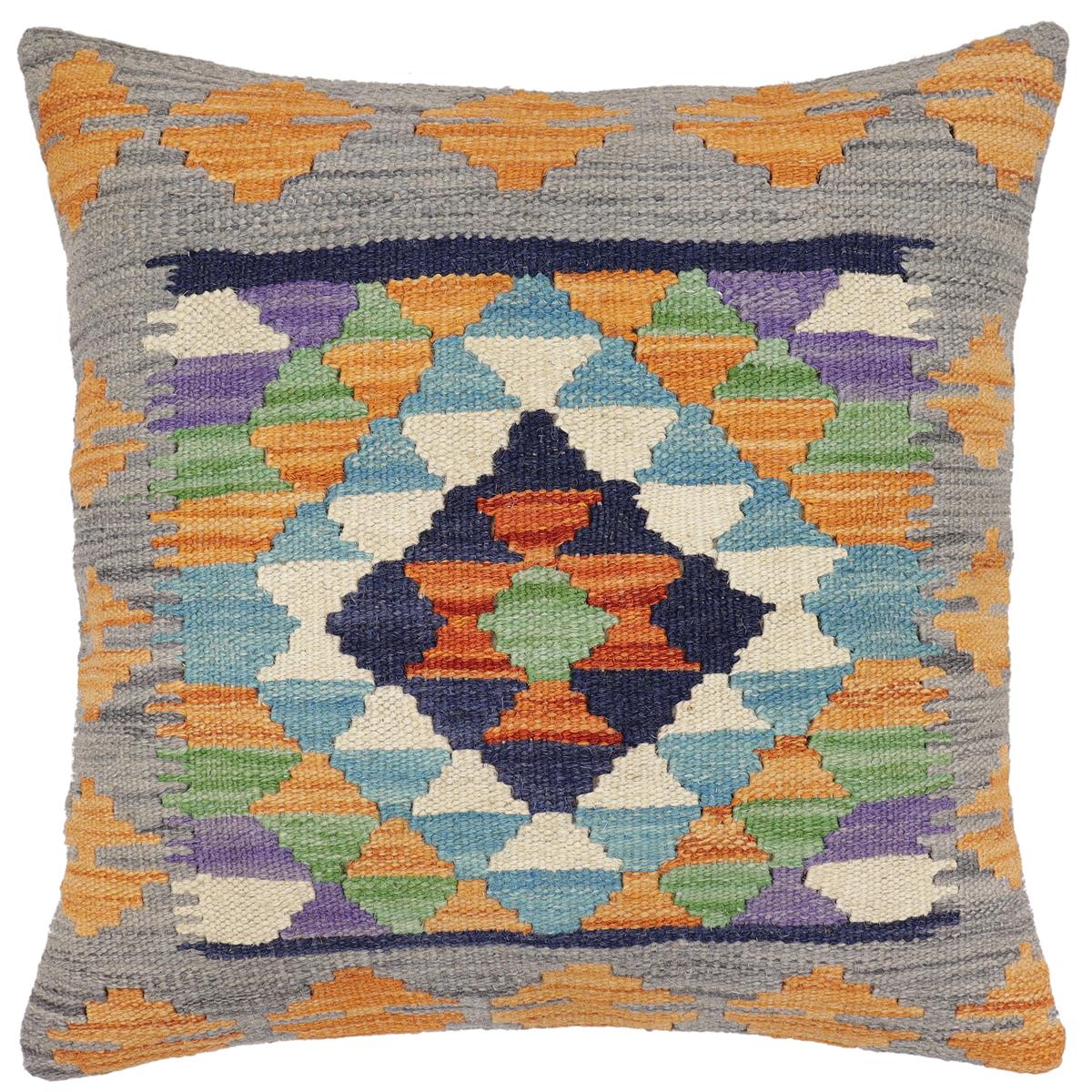 handmade Traditional Pillow Blue Gray Hand-Woven SQUARE 100% WOOL  Hand woven turkish pillow  2 x 2