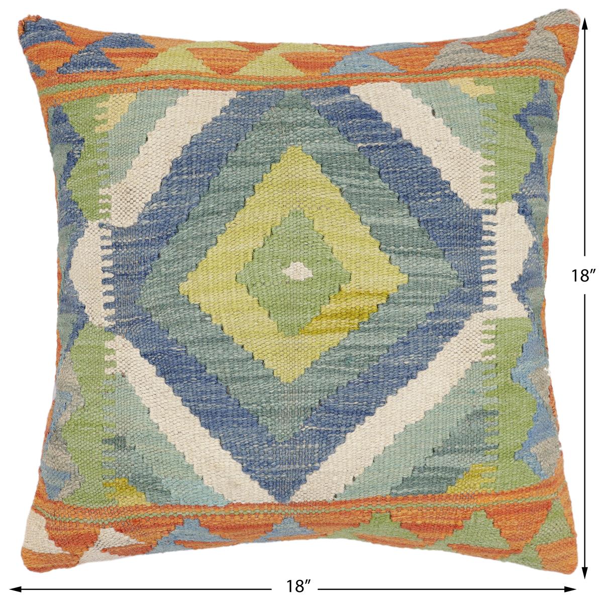 handmade Traditional Pillow Rust Blue Hand-Woven SQUARE 100% WOOL Hand woven turkish pillow2' x 2'