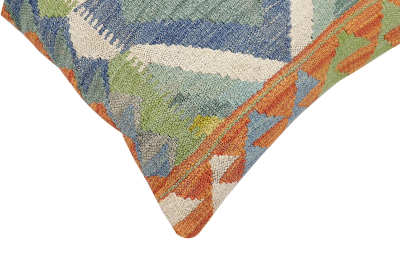 handmade Traditional Pillow Rust Blue Hand-Woven SQUARE 100% WOOL Hand woven turkish pillow2' x 2'