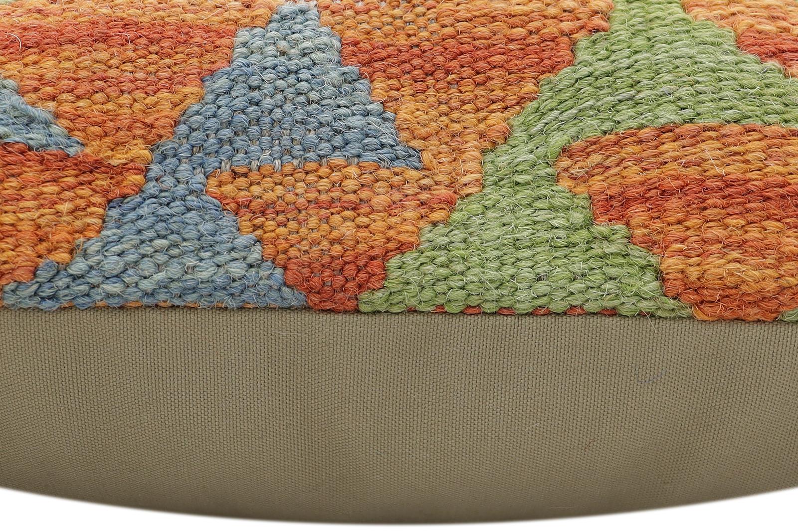 handmade Traditional Pillow Rust Blue Hand-Woven SQUARE 100% WOOL Hand woven turkish pillow2' x 2'