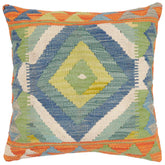 handmade Traditional Pillow Rust Blue Hand-Woven SQUARE 100% WOOL Hand woven turkish pillow2' x 2'