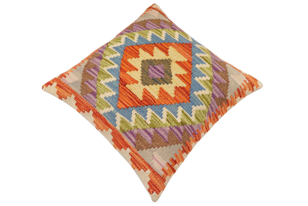 handmade Traditional Pillow Rust Blue Hand-Woven SQUARE 100% WOOL Hand woven turkish pillow2' x 2'