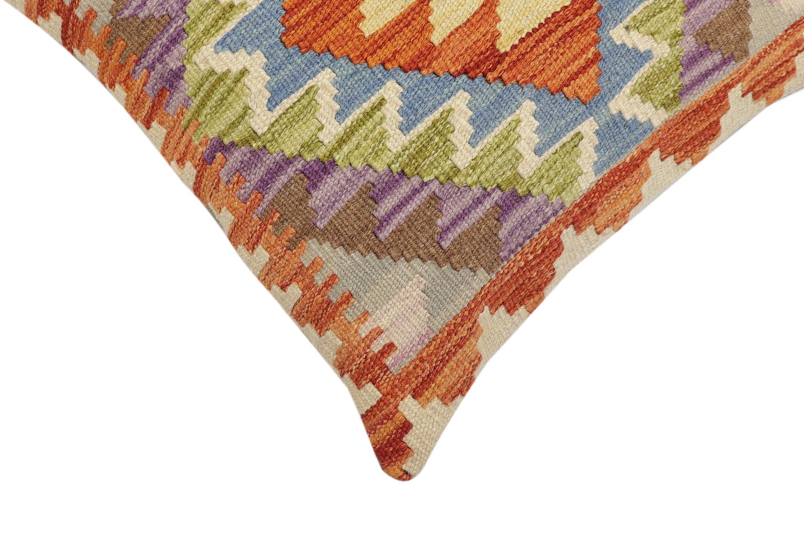 handmade Traditional Pillow Rust Blue Hand-Woven SQUARE 100% WOOL Hand woven turkish pillow2' x 2'