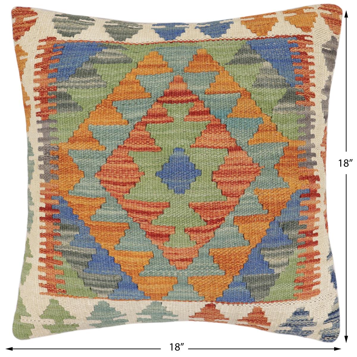 handmade Traditional Pillow Rust Blue Hand-Woven SQUARE 100% WOOL Hand woven turkish pillow2' x 2'