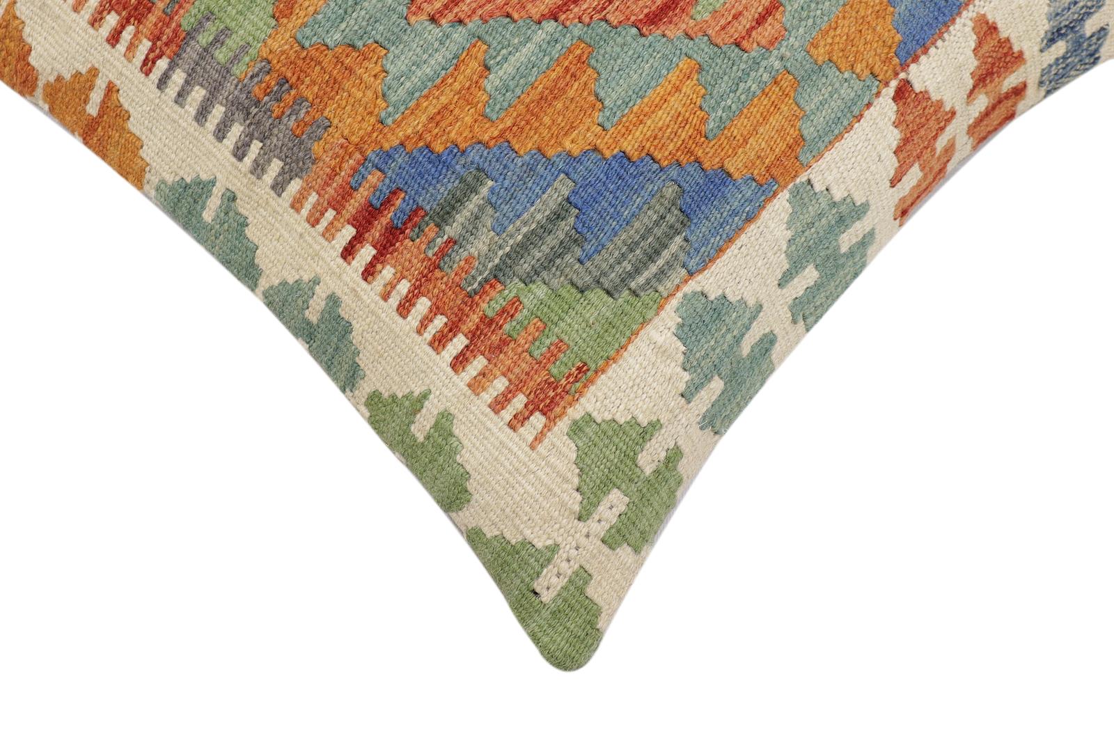 handmade Traditional Pillow Rust Blue Hand-Woven SQUARE 100% WOOL Hand woven turkish pillow2' x 2'
