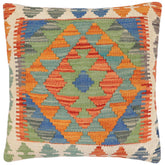 handmade Traditional Pillow Rust Blue Hand-Woven SQUARE 100% WOOL Hand woven turkish pillow2' x 2'