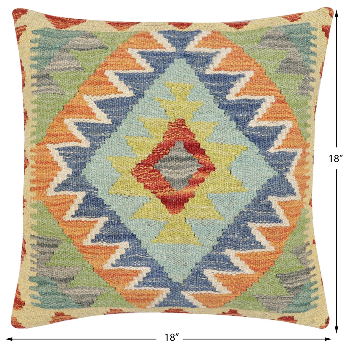handmade Traditional Pillow Rust Blue Hand-Woven SQUARE 100% WOOL Hand woven turkish pillow2' x 2'