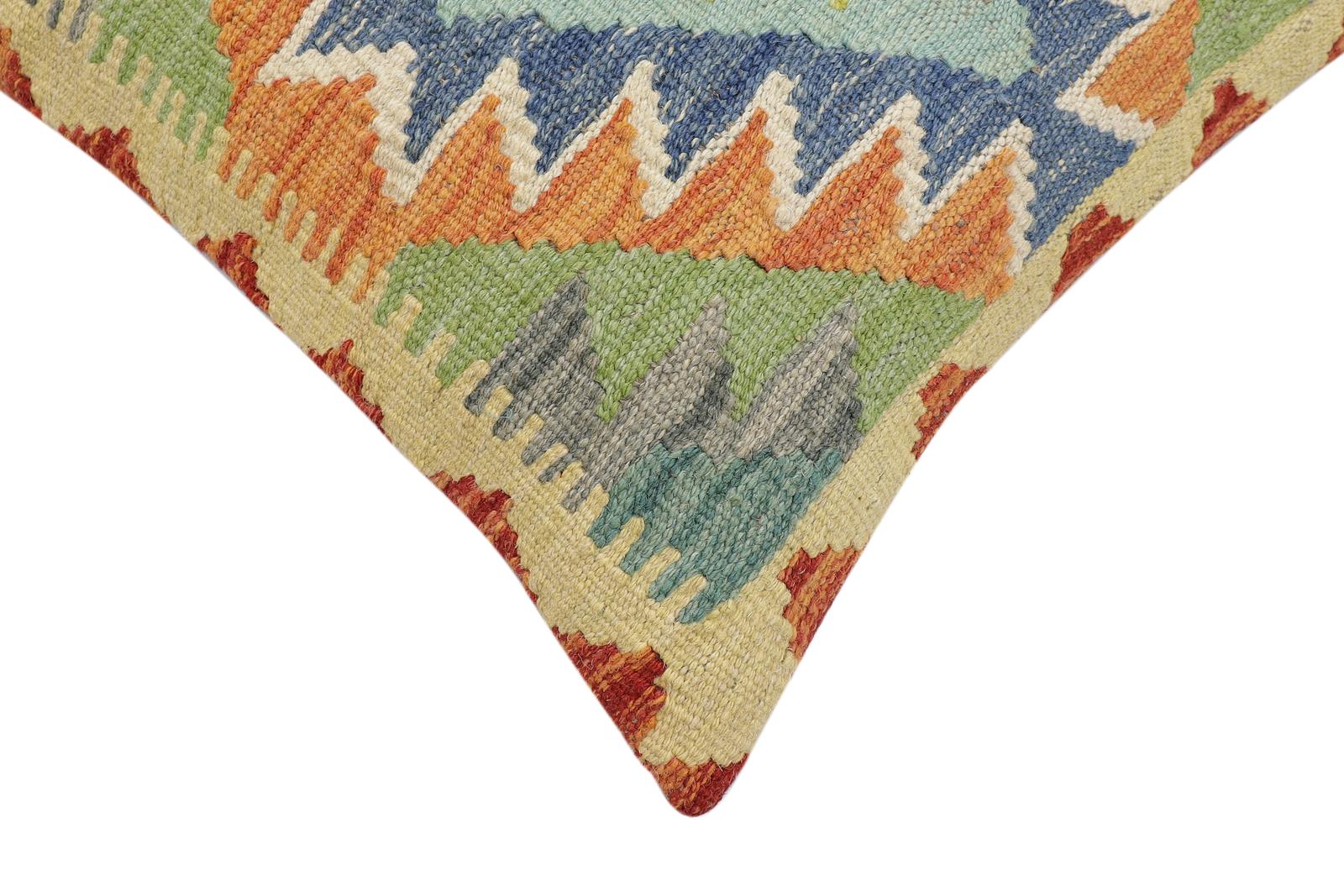 handmade Traditional Pillow Rust Blue Hand-Woven SQUARE 100% WOOL Hand woven turkish pillow2' x 2'