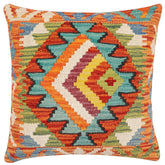 handmade Modern Pillow Rust Blue Hand-Woven SQUARE 100% WOOL Hand woven turkish pillow 2 x 2