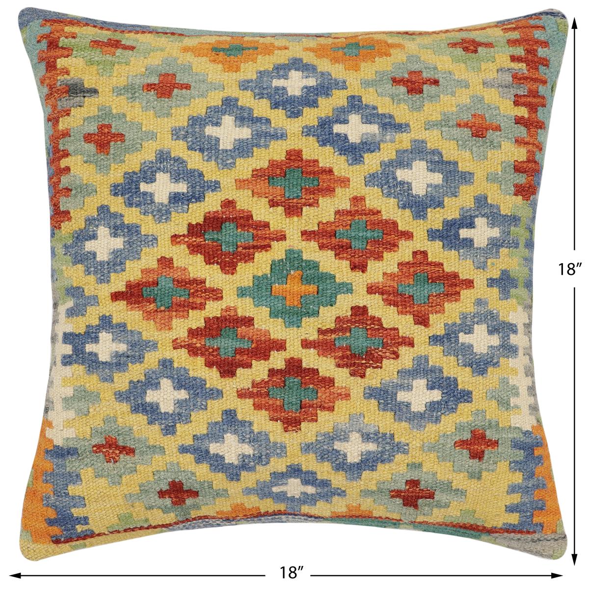 handmade Traditional Pillow Gold Rust Hand-Woven SQUARE 100% WOOL Hand woven turkish pillow2' x 2'