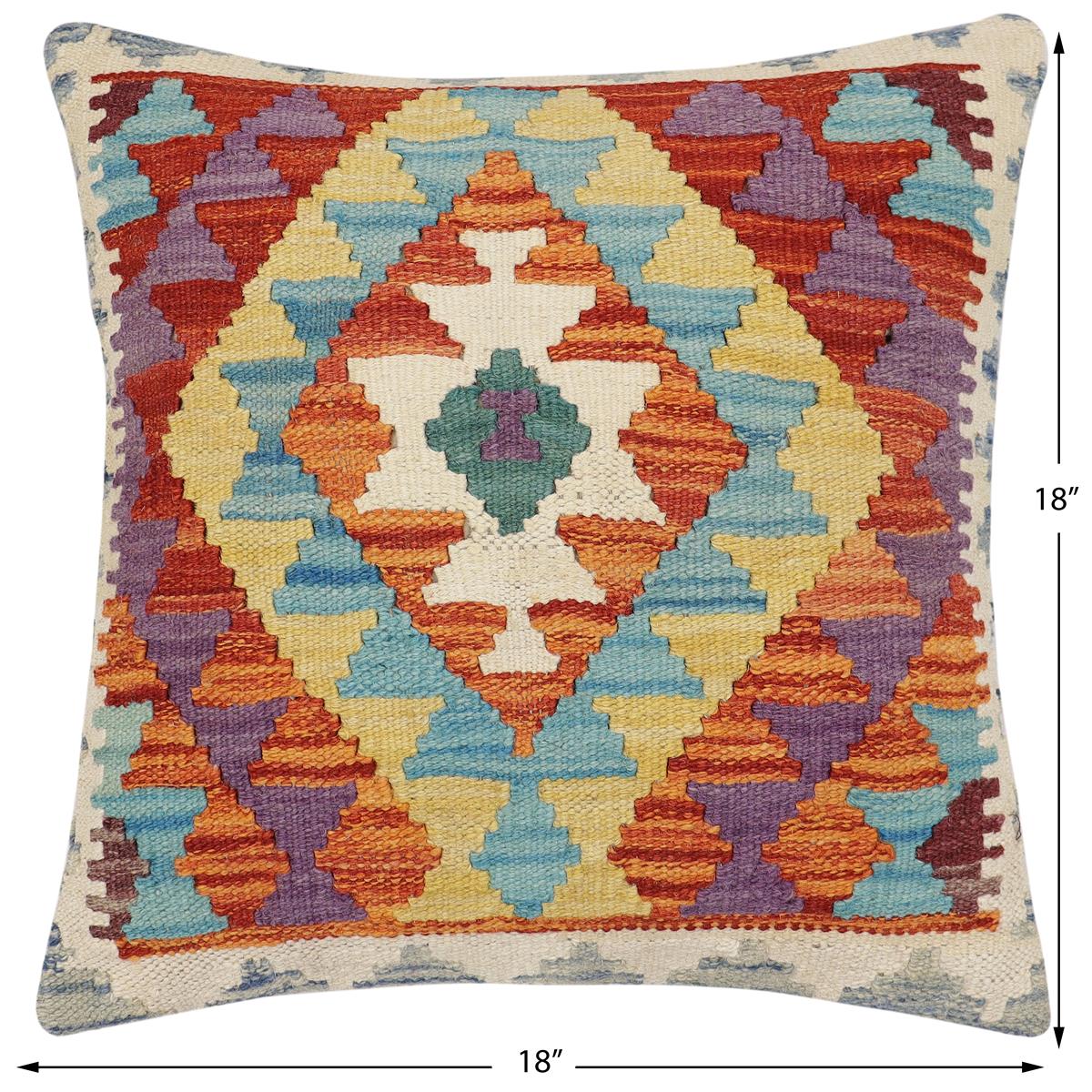 handmade Traditional Pillow Rust Blue Hand-Woven SQUARE 100% WOOL Hand woven turkish pillow2' x 2'