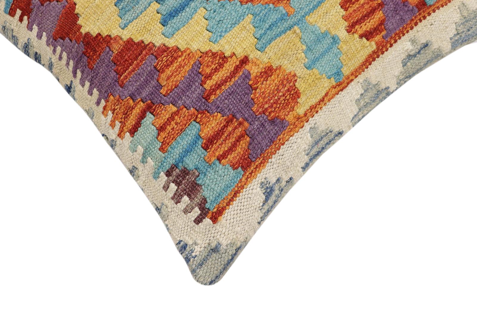 handmade Traditional Pillow Rust Blue Hand-Woven SQUARE 100% WOOL Hand woven turkish pillow2' x 2'