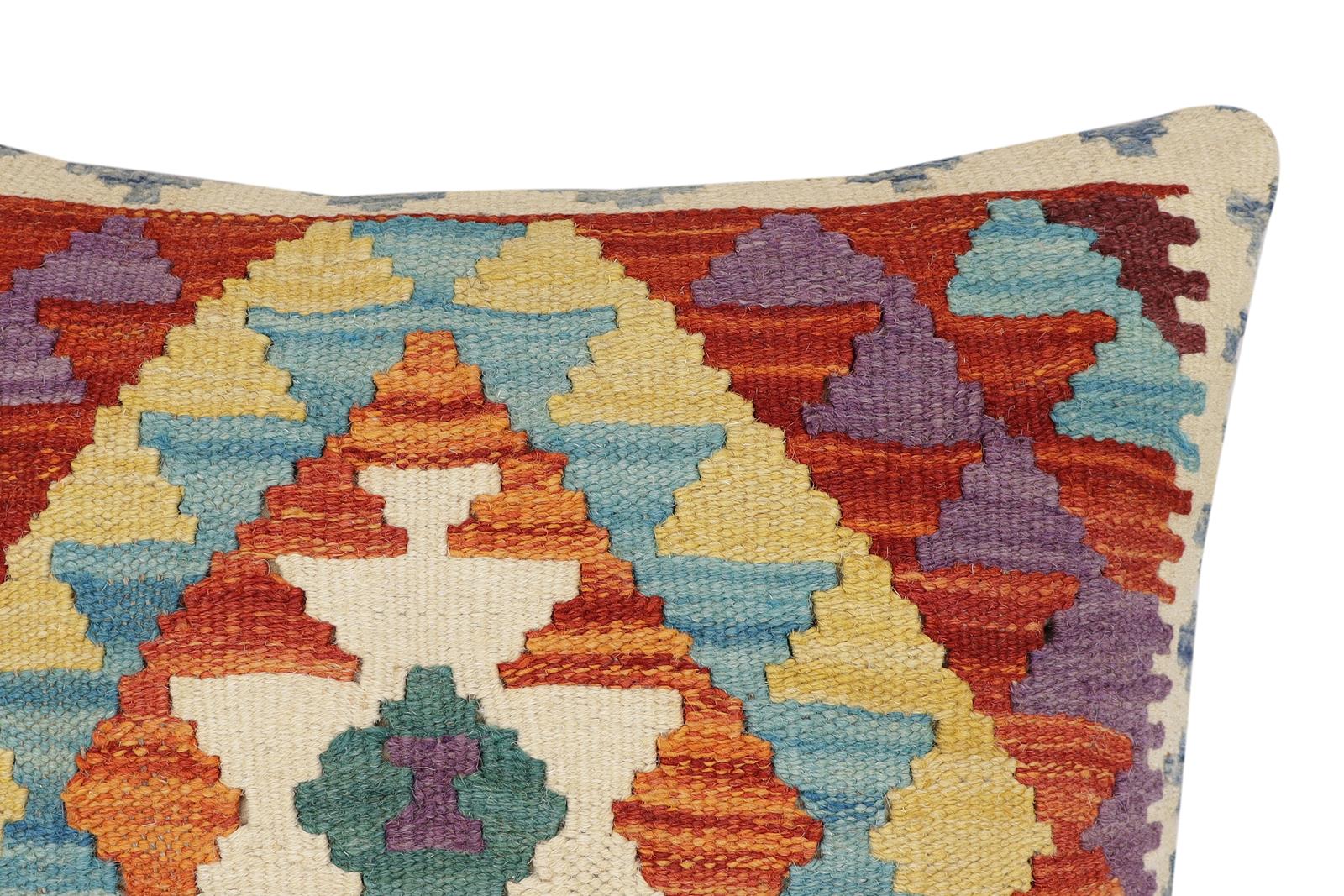 handmade Traditional Pillow Rust Blue Hand-Woven SQUARE 100% WOOL Hand woven turkish pillow2' x 2'