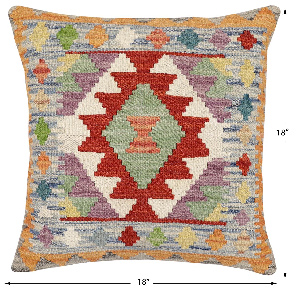 handmade Traditional Pillow Rust Blue Hand-Woven SQUARE 100% WOOL Hand woven turkish pillow2' x 2'