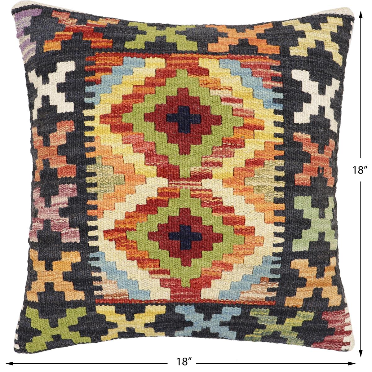 handmade Traditional Pillow Black Rust Hand-Woven SQUARE 100% WOOL Hand woven turkish pillow2' x 2'
