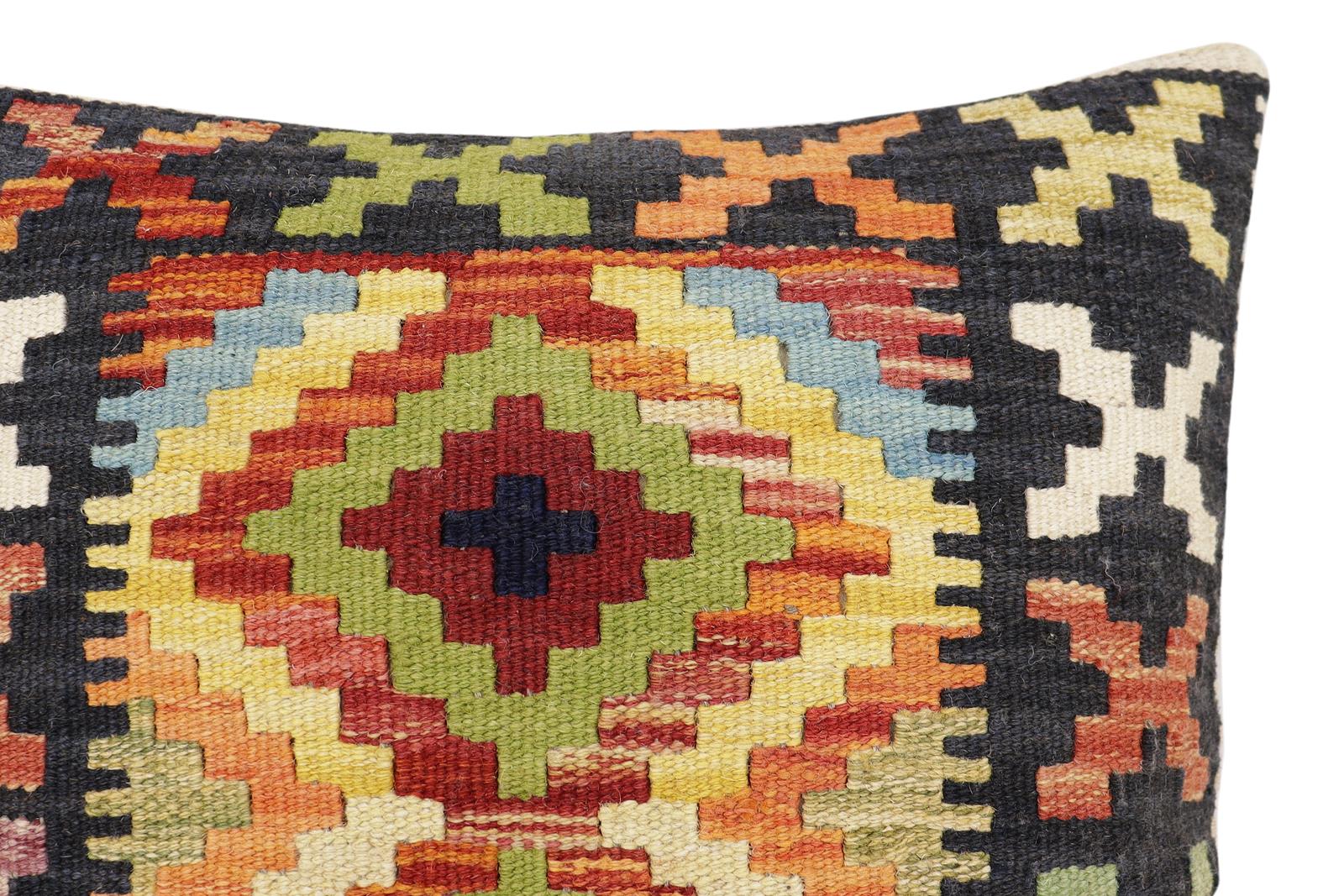 handmade Traditional Pillow Black Rust Hand-Woven SQUARE 100% WOOL Hand woven turkish pillow2' x 2'