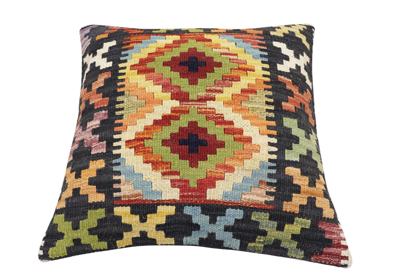 handmade Traditional Pillow Black Rust Hand-Woven SQUARE 100% WOOL Hand woven turkish pillow2' x 2'