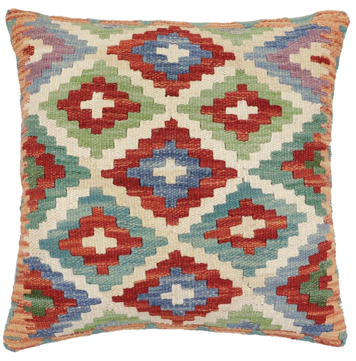 handmade Traditional Pillow Beige Rust Hand-Woven SQUARE 100% WOOL Hand woven turkish pillow2' x 2'