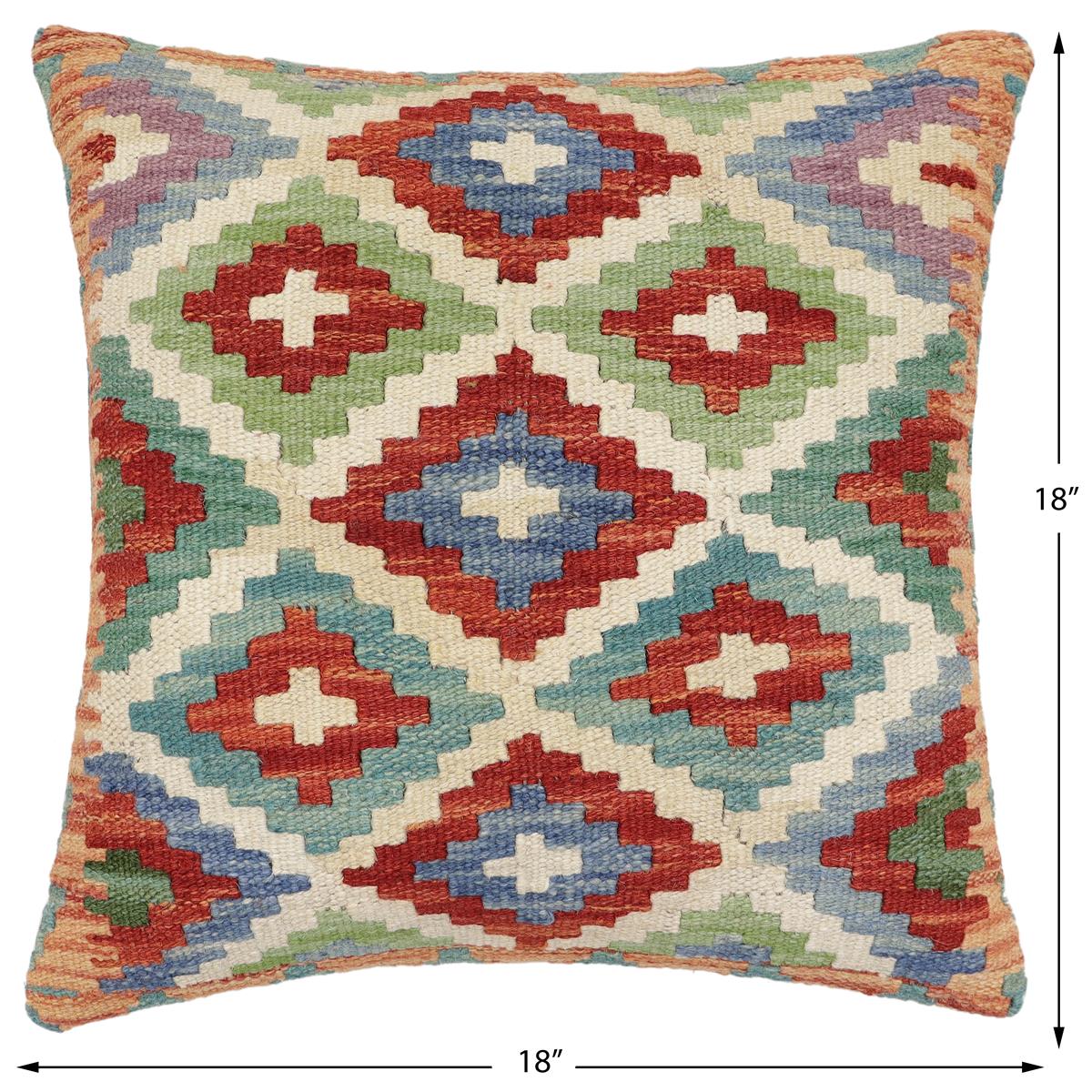handmade Traditional Pillow Beige Rust Hand-Woven SQUARE 100% WOOL Hand woven turkish pillow2' x 2'