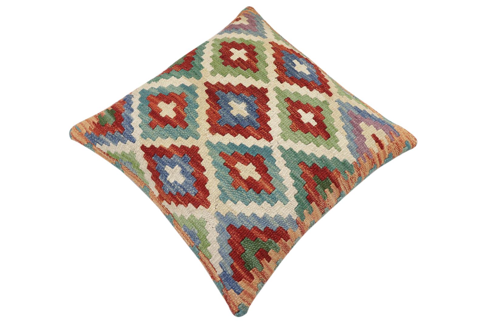 handmade Traditional Pillow Beige Rust Hand-Woven SQUARE 100% WOOL Hand woven turkish pillow2' x 2'