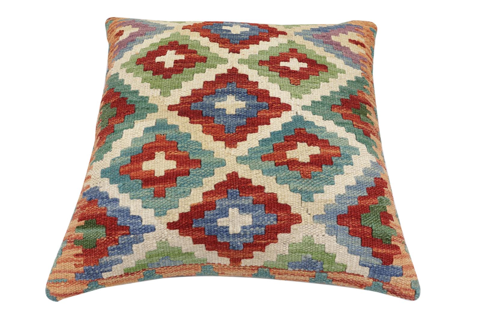 handmade Traditional Pillow Beige Rust Hand-Woven SQUARE 100% WOOL Hand woven turkish pillow2' x 2'