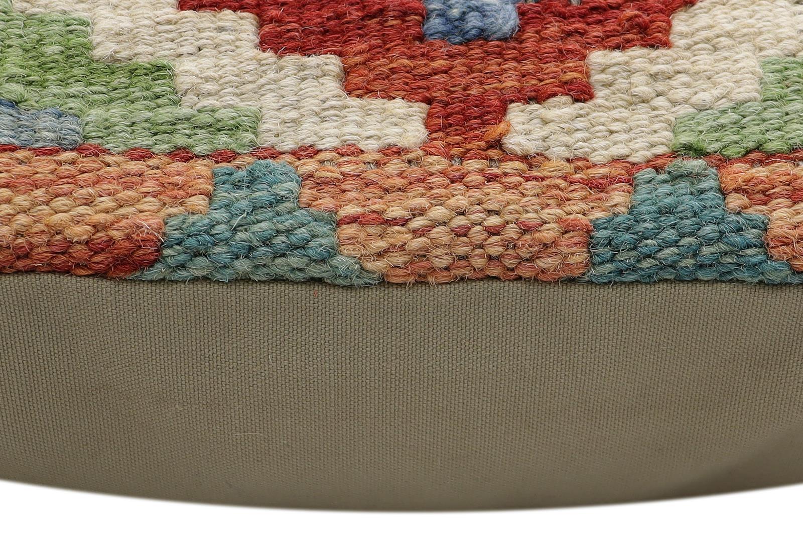 handmade Traditional Pillow Beige Rust Hand-Woven SQUARE 100% WOOL Hand woven turkish pillow2' x 2'