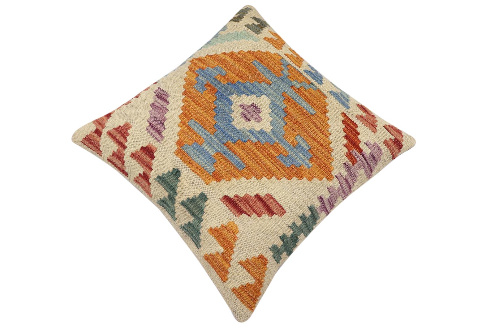 handmade Traditional Pillow Beige Rust Hand-Woven SQUARE 100% WOOL Hand woven turkish pillow2' x 2'