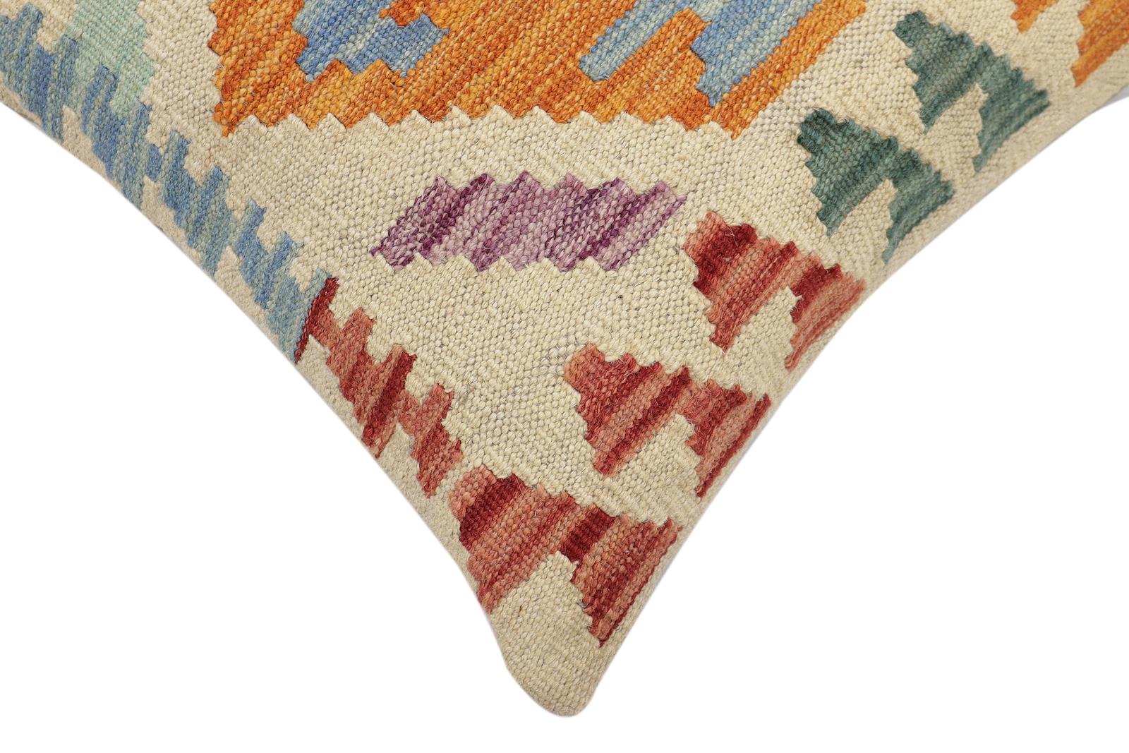 handmade Traditional Pillow Beige Rust Hand-Woven SQUARE 100% WOOL Hand woven turkish pillow2' x 2'