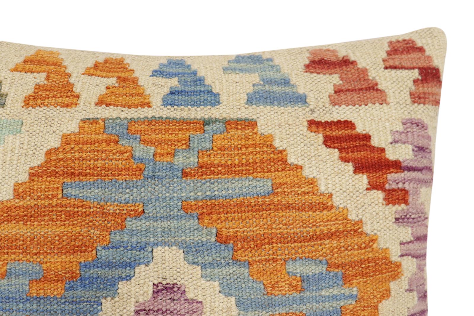 handmade Traditional Pillow Beige Rust Hand-Woven SQUARE 100% WOOL Hand woven turkish pillow2' x 2'