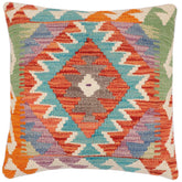 handmade Traditional Pillow Rust Blue Hand-Woven SQUARE 100% WOOL Hand woven turkish pillow2' x 2'