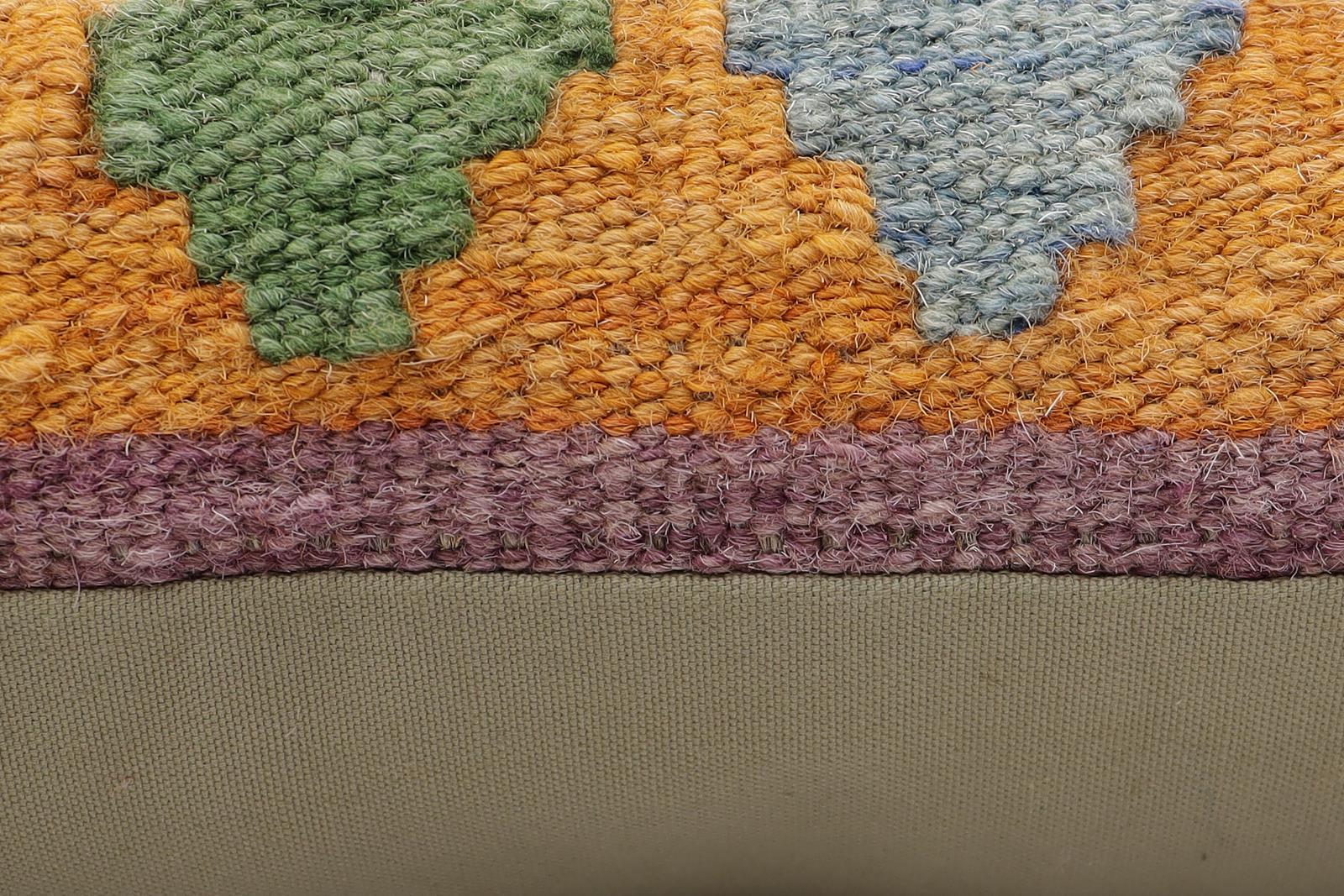 handmade Traditional Pillow Blue Orange Hand-Woven SQUARE 100% WOOL Hand woven turkish pillow2' x 2'