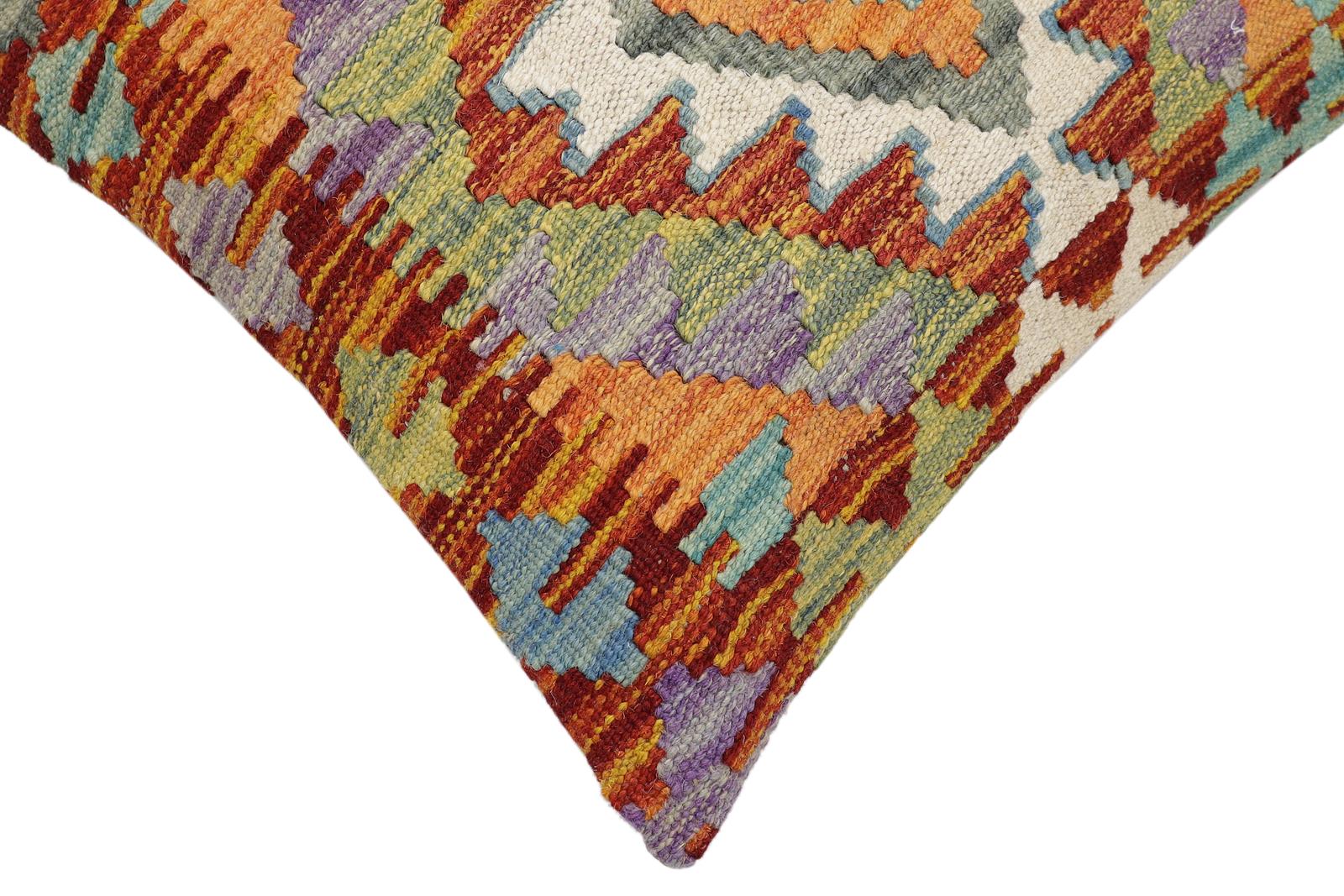 handmade Traditional Pillow Rust Blue Hand-Woven SQUARE 100% WOOL  Hand woven turkish pillow  2 x 2