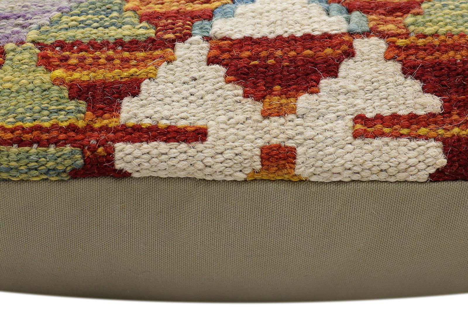 handmade Traditional Pillow Rust Blue Hand-Woven SQUARE 100% WOOL  Hand woven turkish pillow  2 x 2