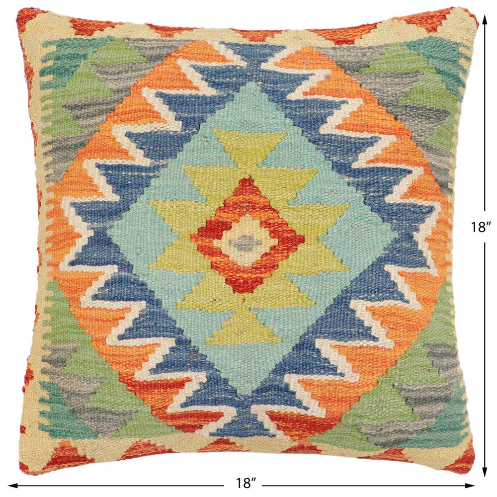 handmade Traditional Pillow Rust Blue Hand-Woven SQUARE 100% WOOL Hand woven turkish pillow2' x 2'