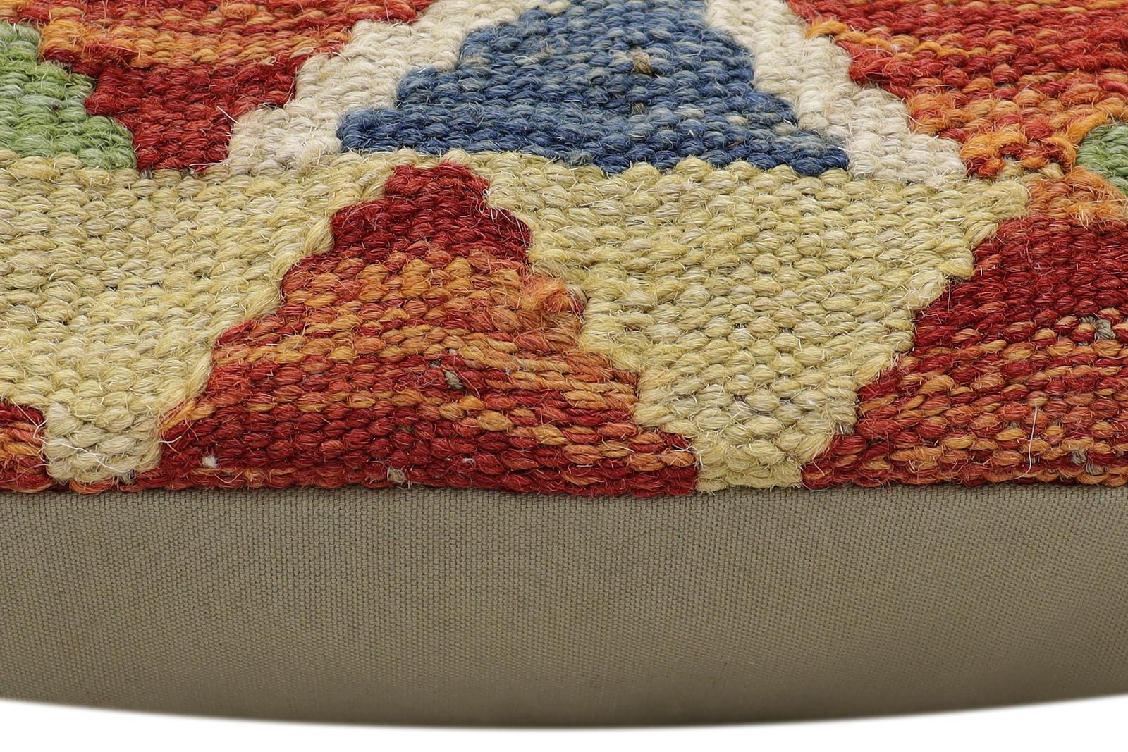 handmade Traditional Pillow Rust Blue Hand-Woven SQUARE 100% WOOL Hand woven turkish pillow2' x 2'
