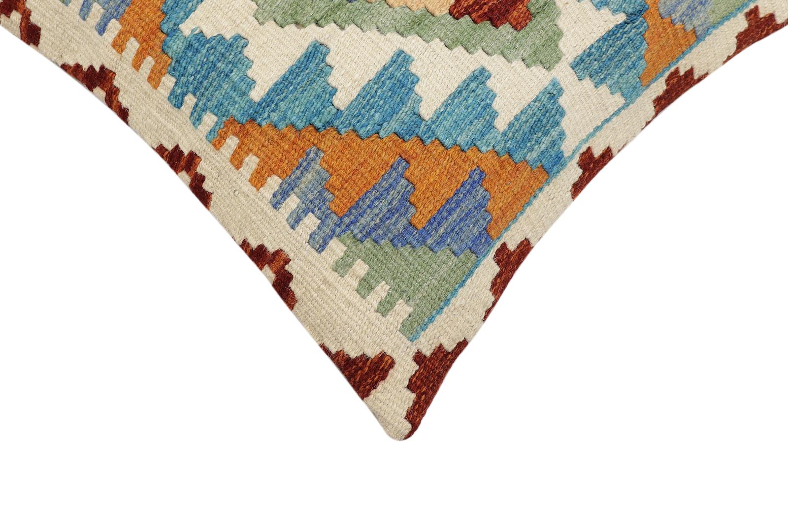handmade Traditional Pillow Blue Rust Hand-Woven SQUARE 100% WOOL Hand woven turkish pillow2' x 2'