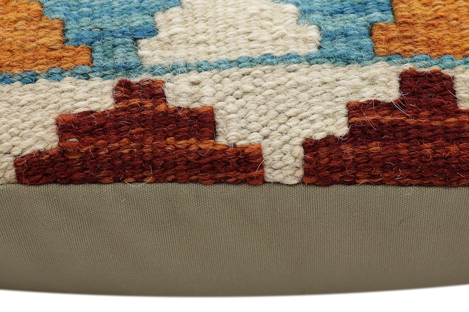 handmade Traditional Pillow Blue Rust Hand-Woven SQUARE 100% WOOL Hand woven turkish pillow2' x 2'