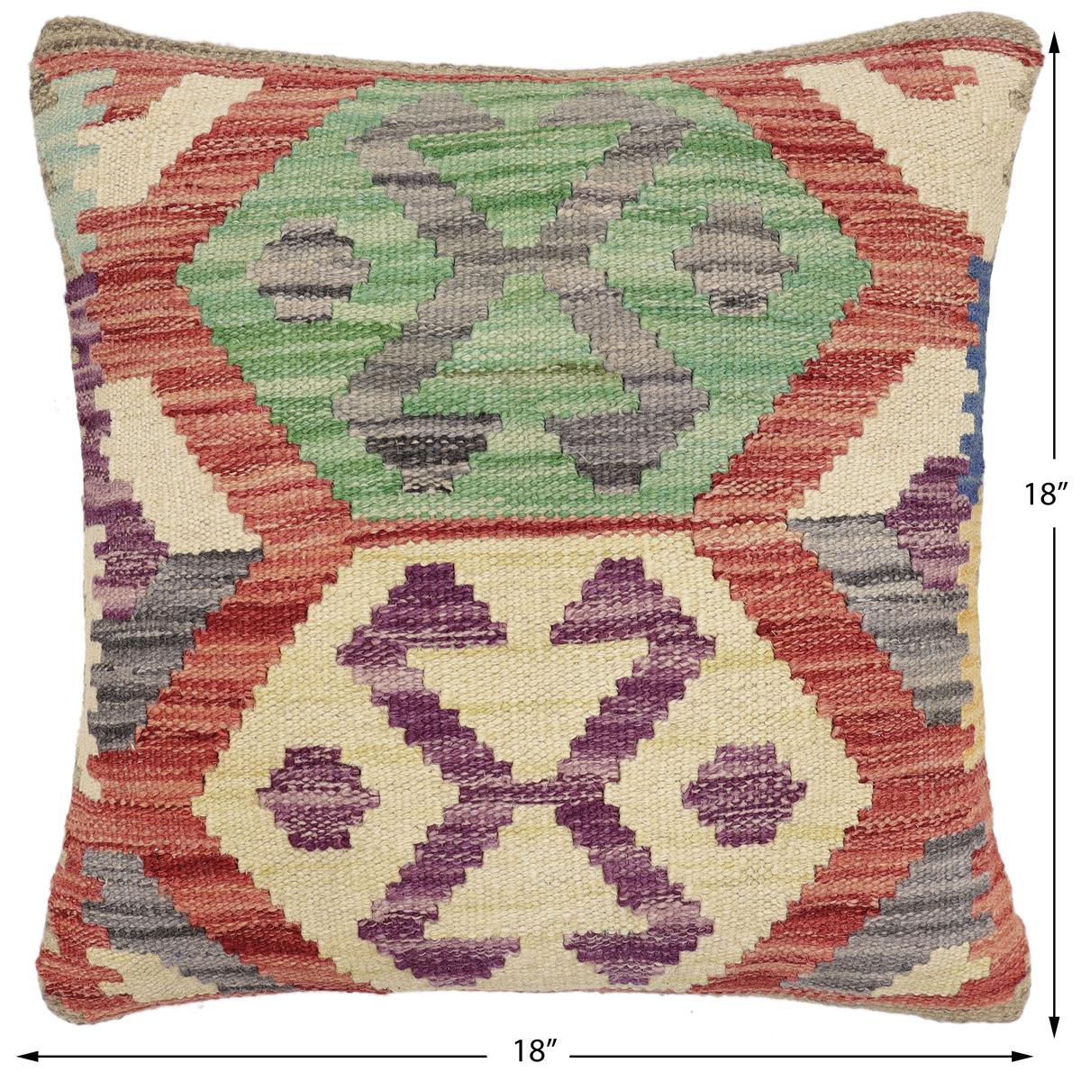 handmade Traditional Pillow Red Gray Hand-Woven SQUARE 100% WOOL Hand woven turkish pillow2' x 2'