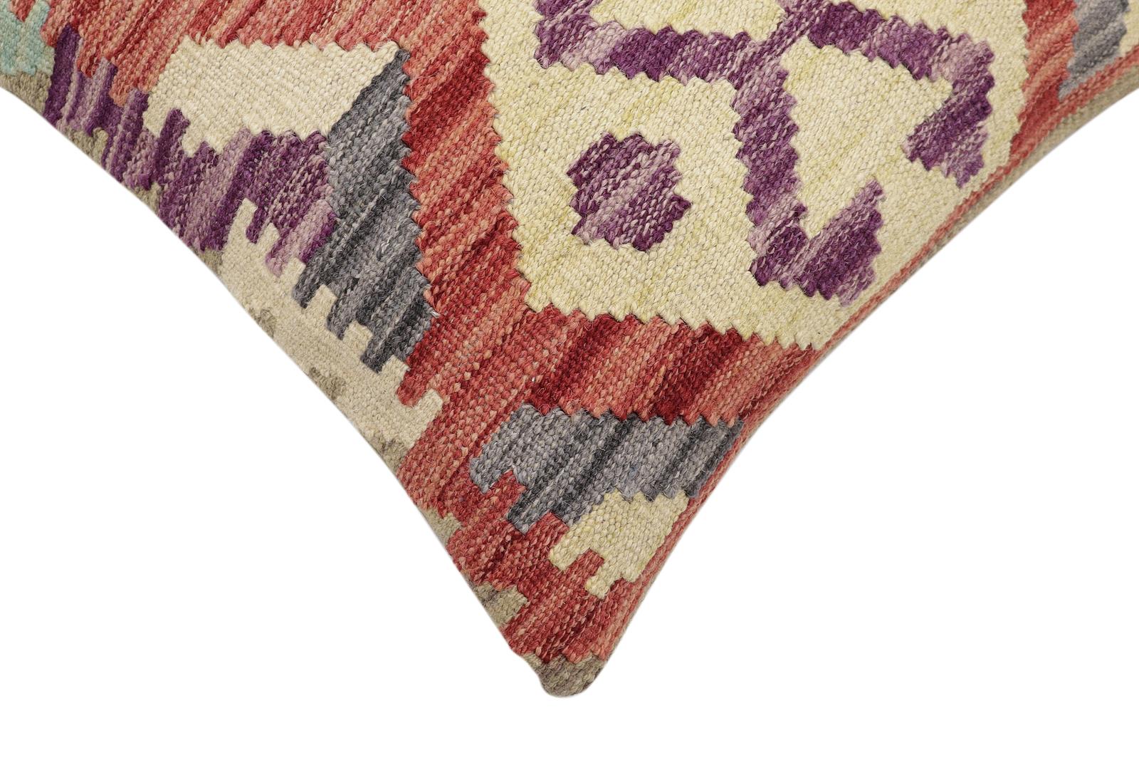 handmade Traditional Pillow Red Gray Hand-Woven SQUARE 100% WOOL Hand woven turkish pillow2' x 2'