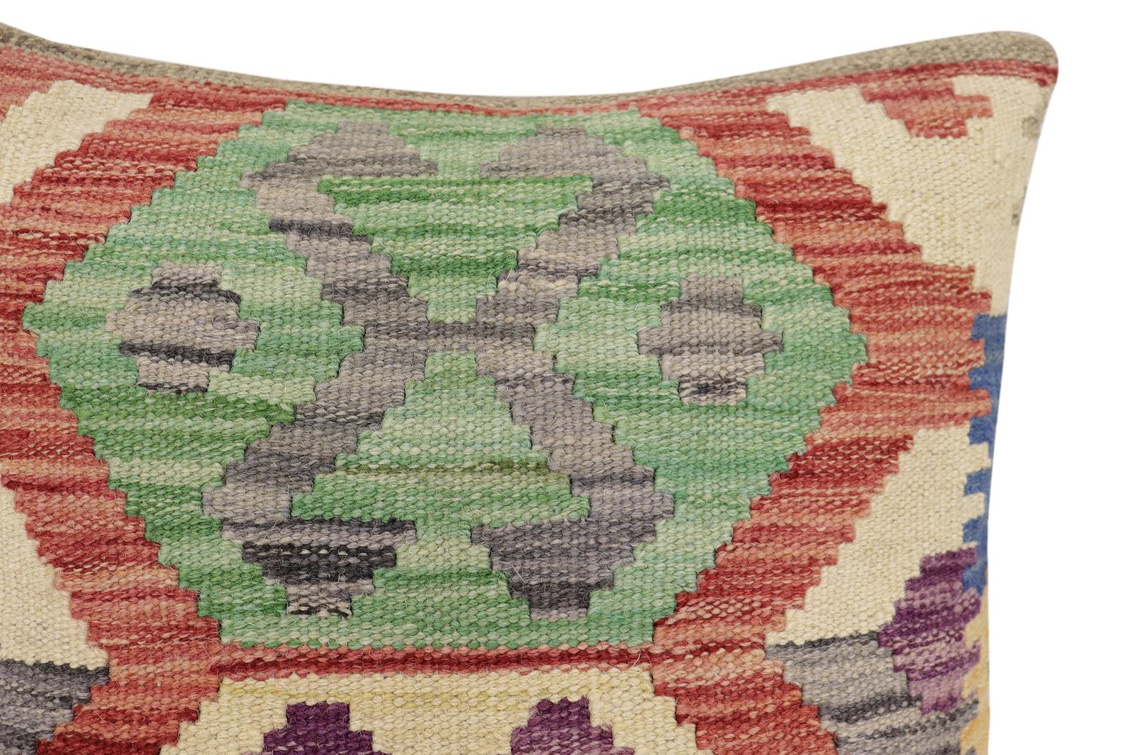 handmade Traditional Pillow Red Gray Hand-Woven SQUARE 100% WOOL Hand woven turkish pillow2' x 2'