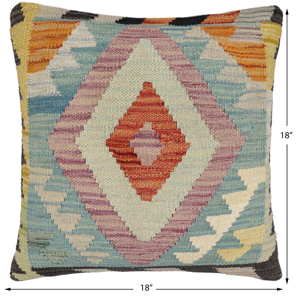 handmade Traditional Pillow Blue Rust Hand-Woven SQUARE 100% WOOL Hand woven turkish pillow2' x 2'