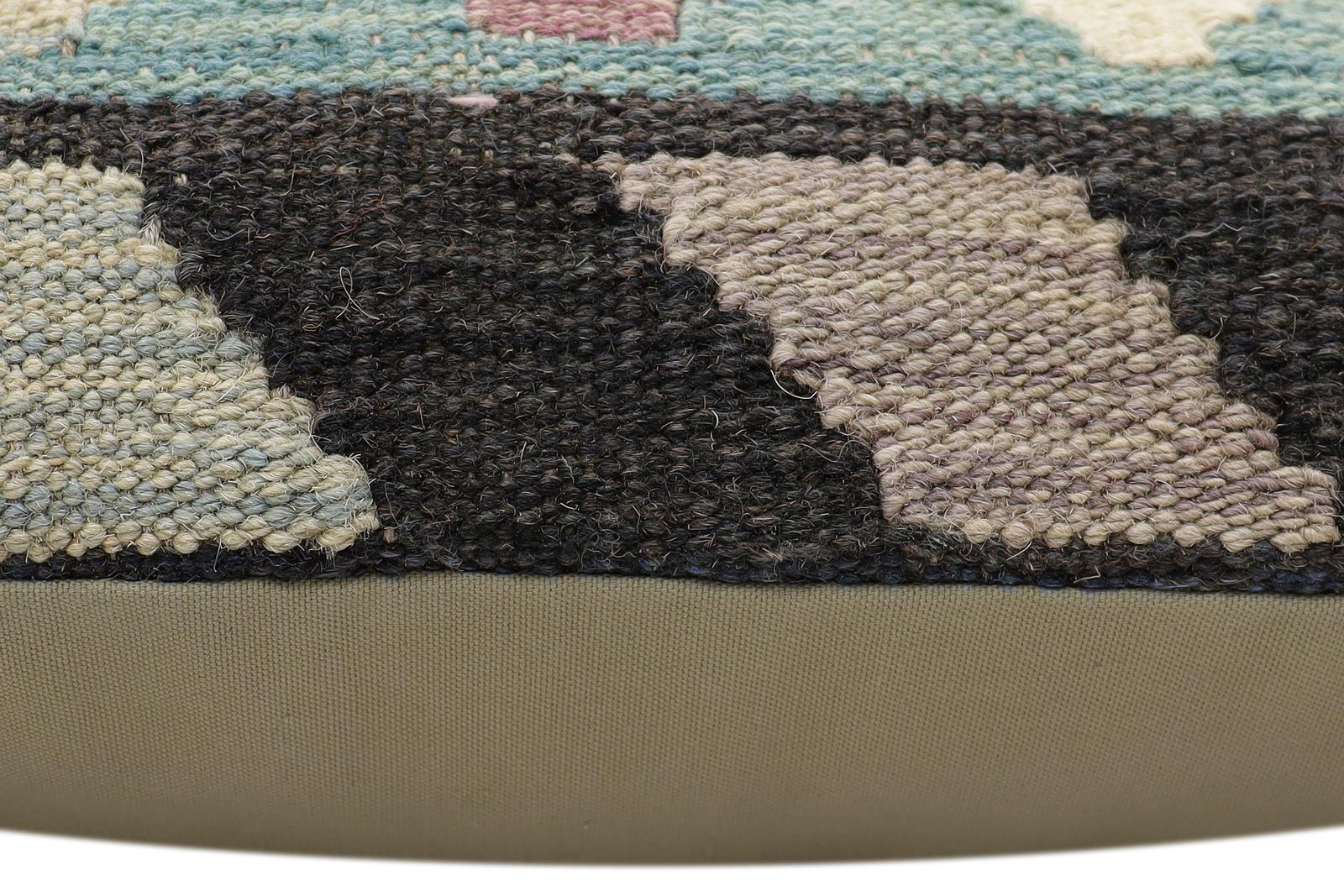 handmade Traditional Pillow Blue Rust Hand-Woven SQUARE 100% WOOL Hand woven turkish pillow2' x 2'