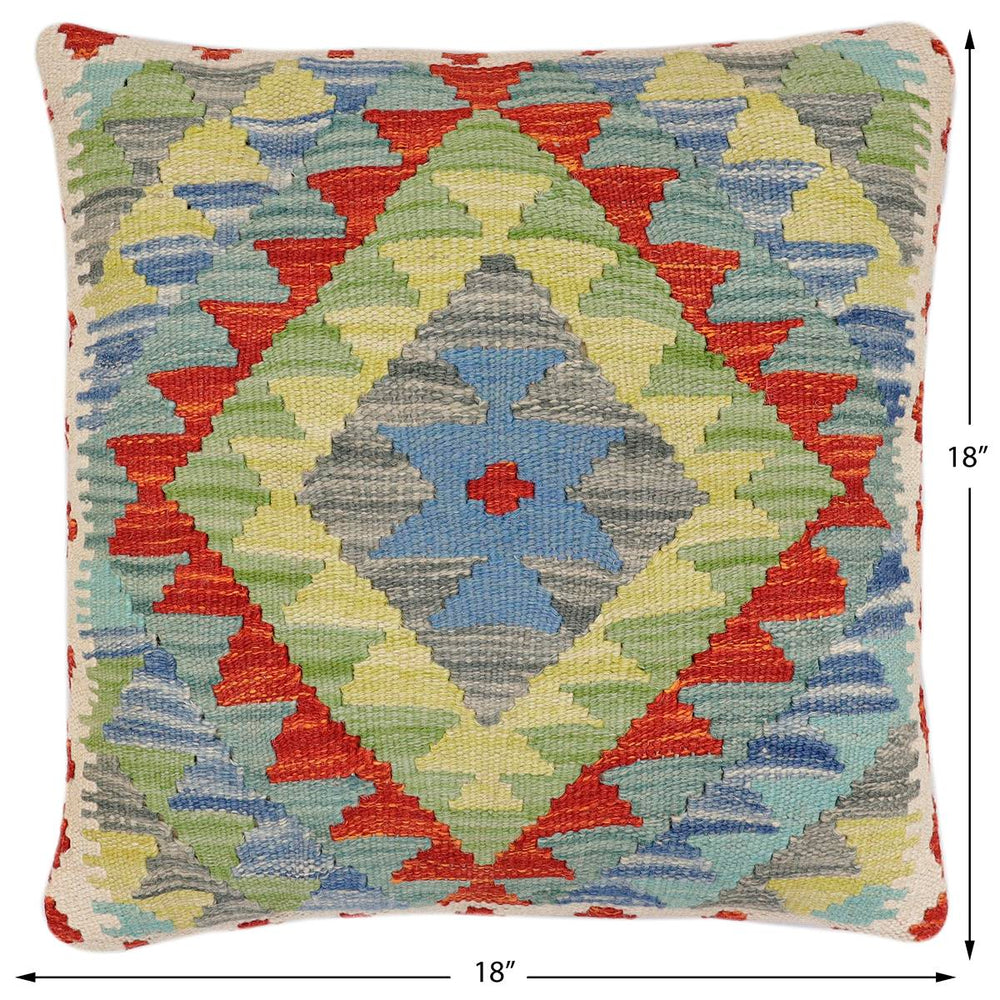 handmade Traditional Pillow Rust Blue Hand-Woven SQUARE 100% WOOL Hand woven turkish pillow2' x 2'